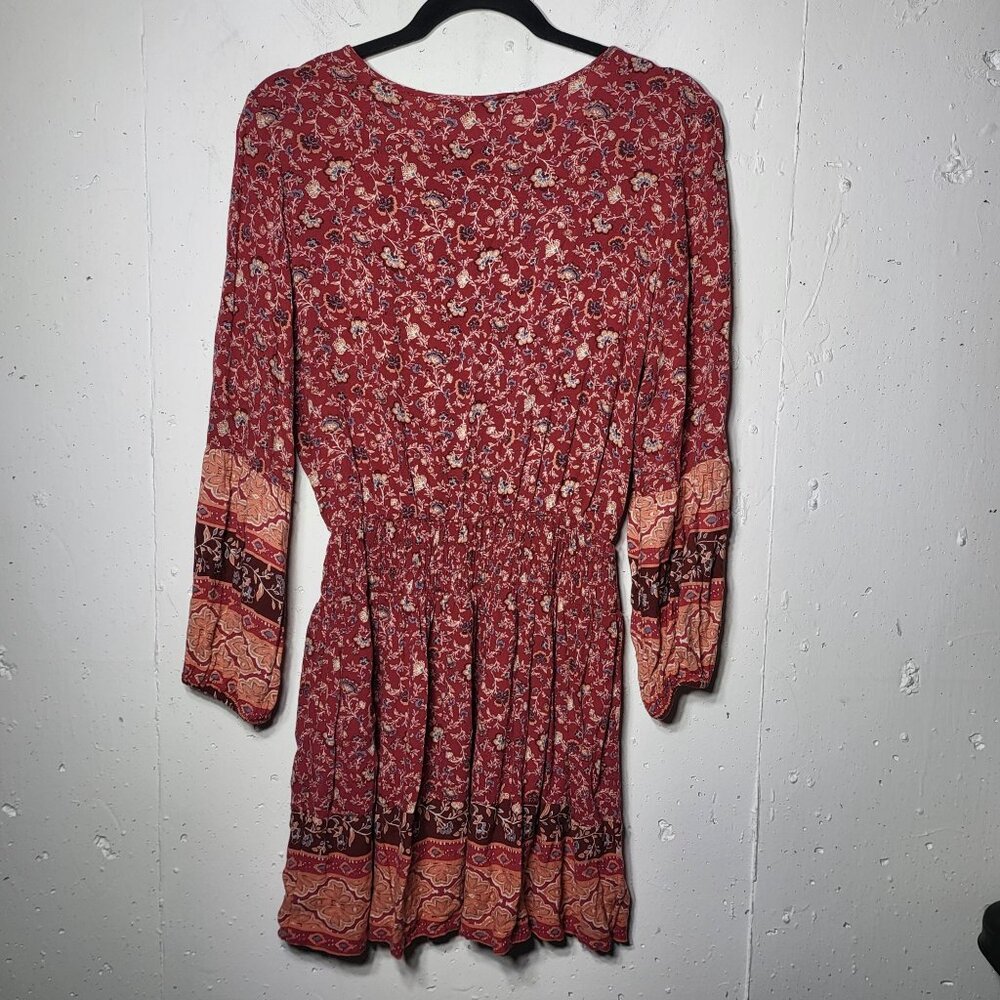 American Eagle Womens Floral Paisley Long Sleeve Mini Dress Size Small Boho Date - Picture 2 of 12